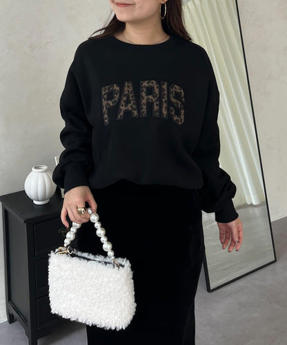 PARIS豹紋標誌加絨衛衣