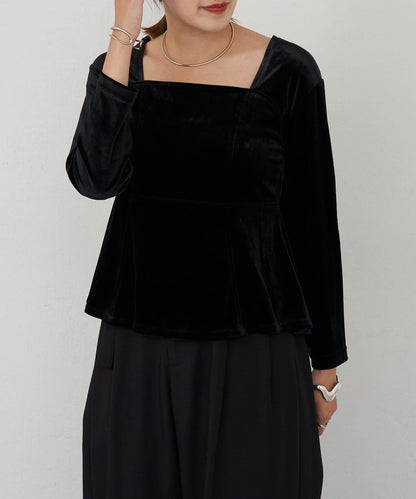 天鵝絨荷葉邊下襬套頭衫