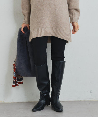 《美シルエット》下襬拉鍊加絨修身褲