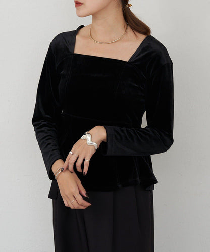 天鵝絨荷葉邊下襬套頭衫