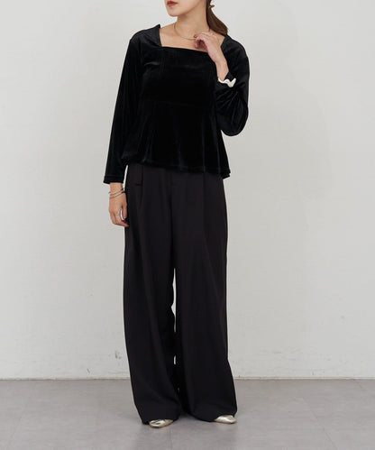 天鵝絨荷葉邊下襬套頭衫