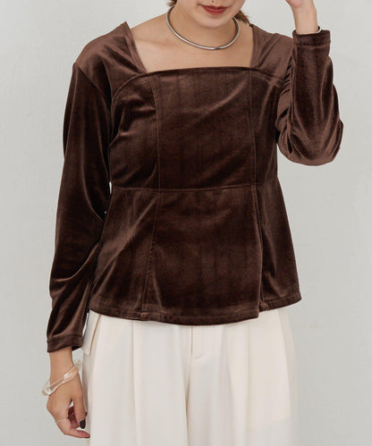 天鵝絨荷葉邊下襬套頭衫