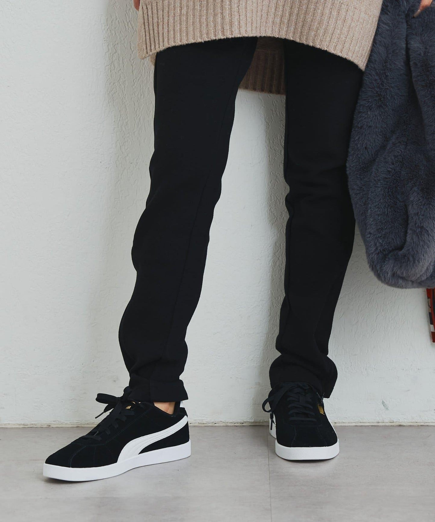 《美シルエット》下襬拉鍊加絨修身褲