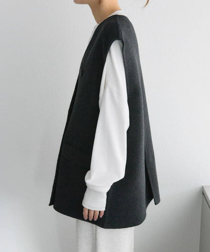 手工風羊毛混紡馬甲背心