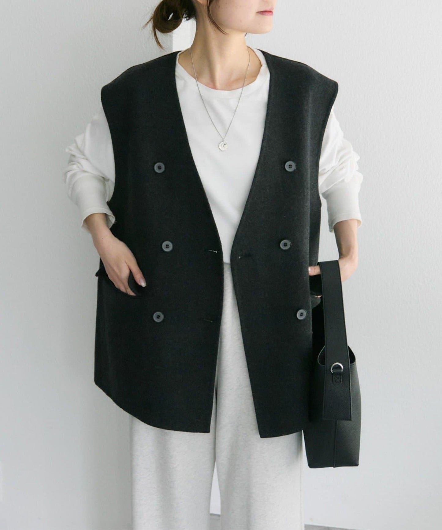 手工風羊毛混紡馬甲背心