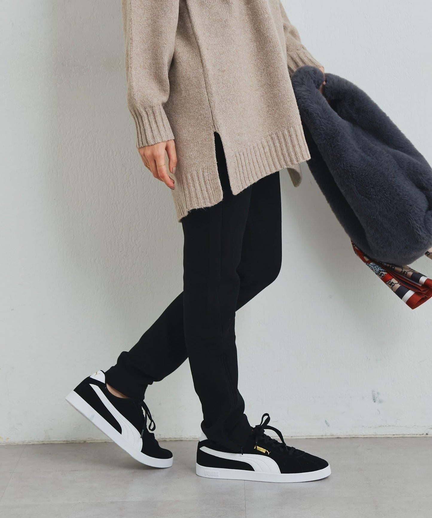 《美シルエット》下襬拉鍊加絨修身褲