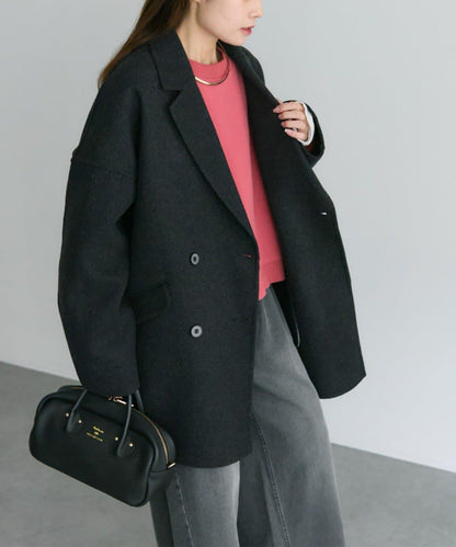 手工風羊毛混紡西裝大衣