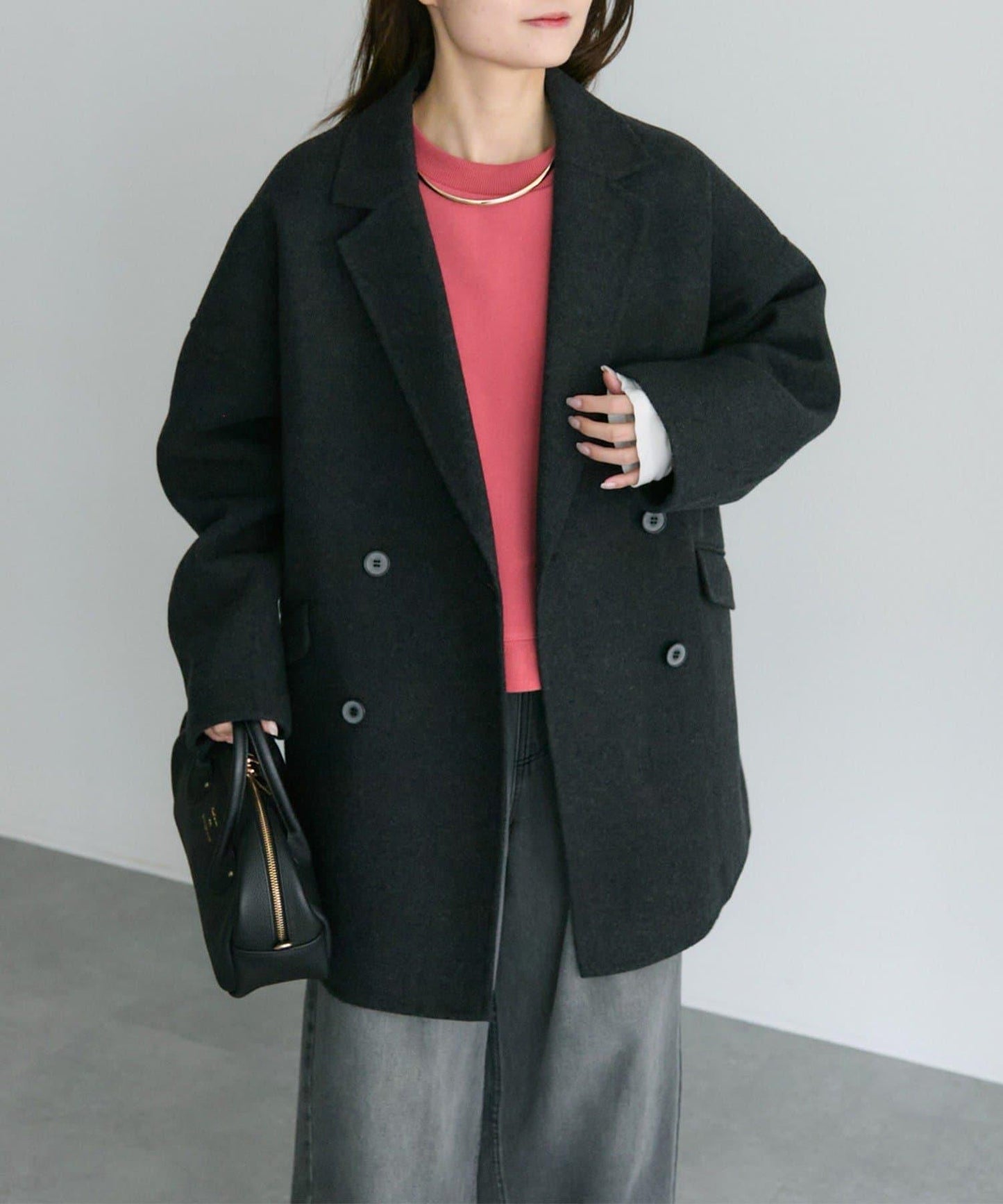 手工風羊毛混紡西裝大衣