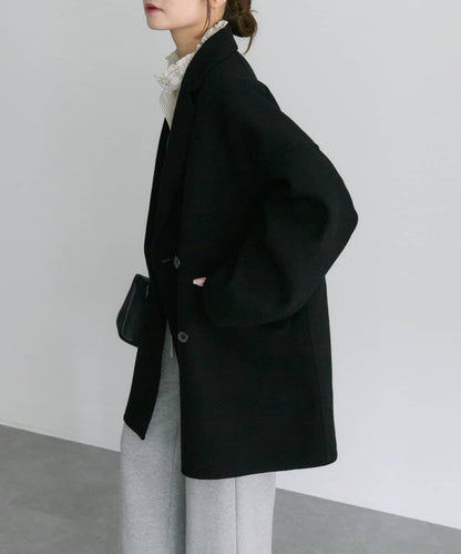 手工風羊毛混紡西裝大衣