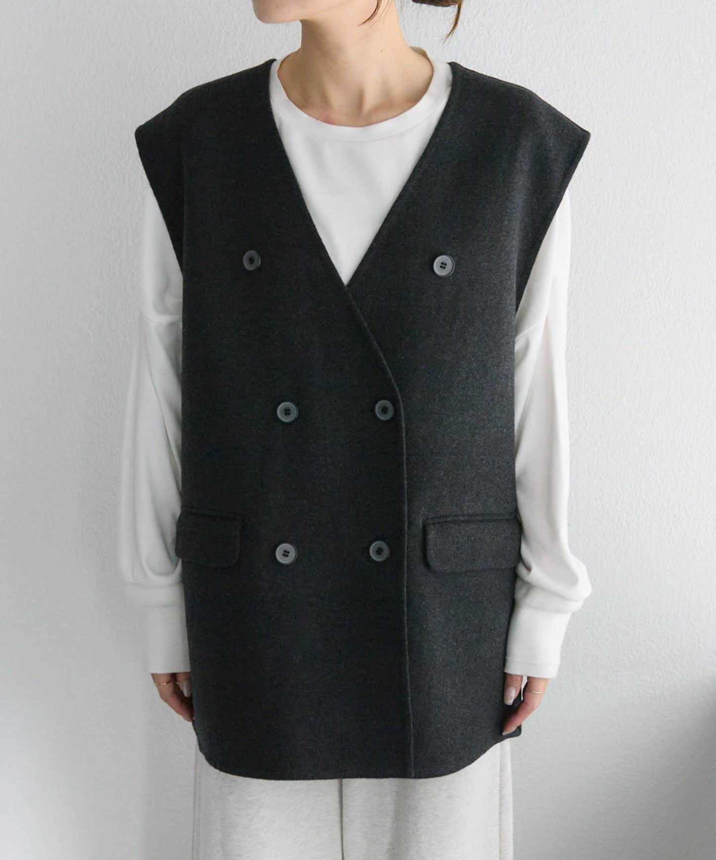 手工風羊毛混紡馬甲背心