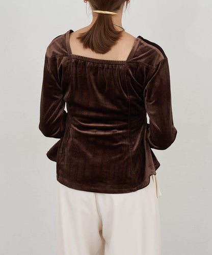 天鵝絨荷葉邊下襬套頭衫