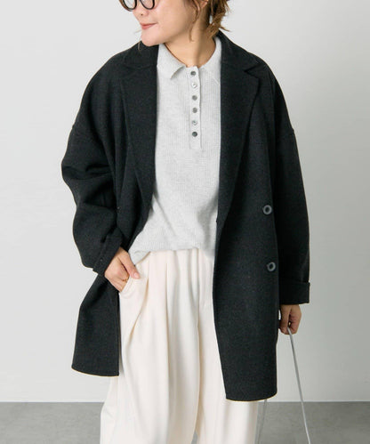 手工風羊毛混紡西裝大衣