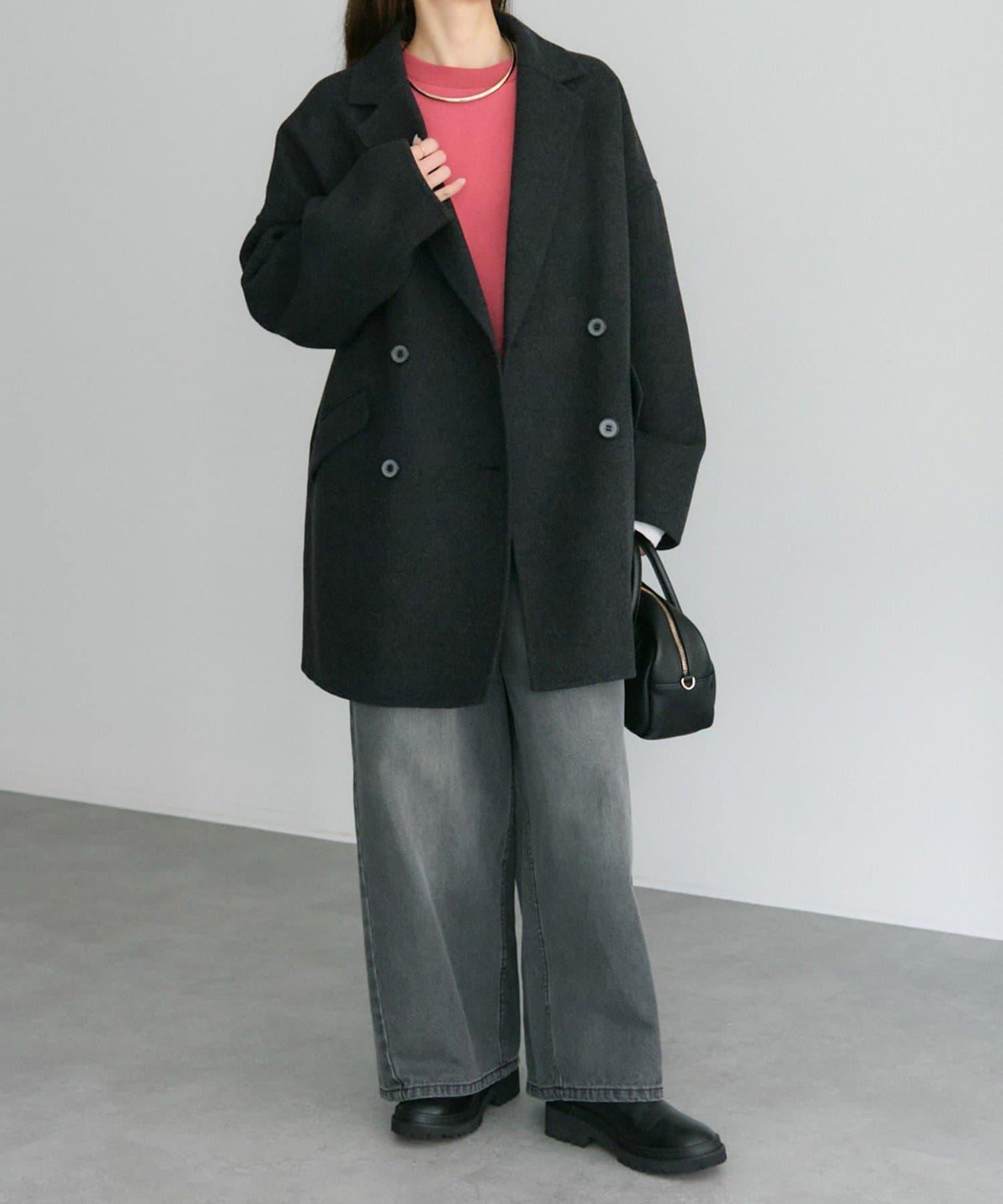 手工風羊毛混紡西裝大衣