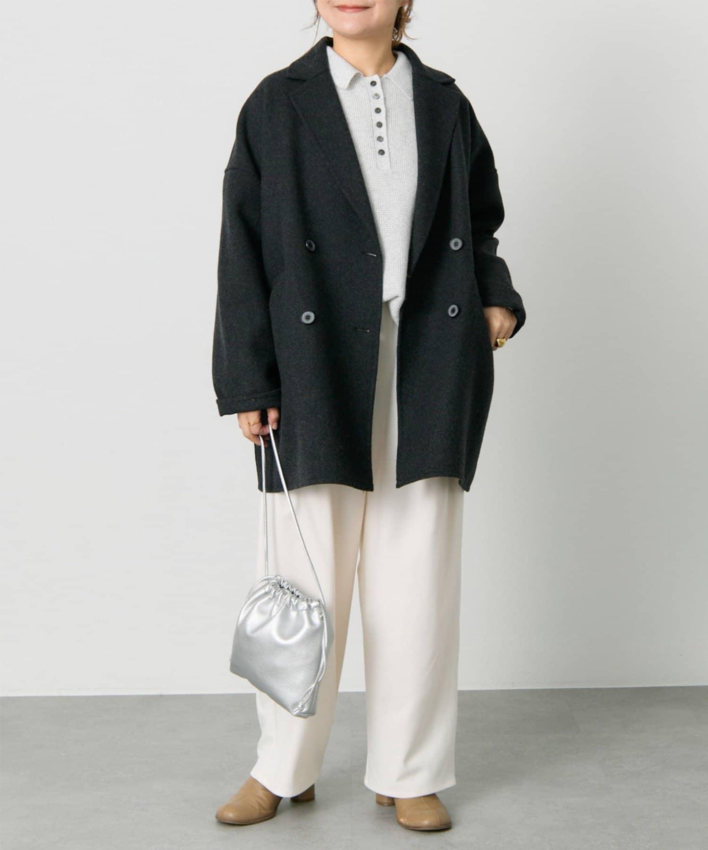 手工風羊毛混紡西裝大衣