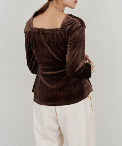 天鵝絨荷葉邊下襬套頭衫