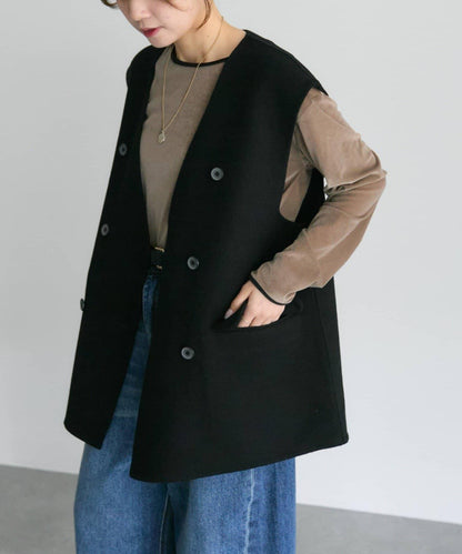 手工風羊毛混紡馬甲背心