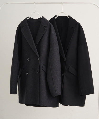 手工風羊毛混紡西裝大衣