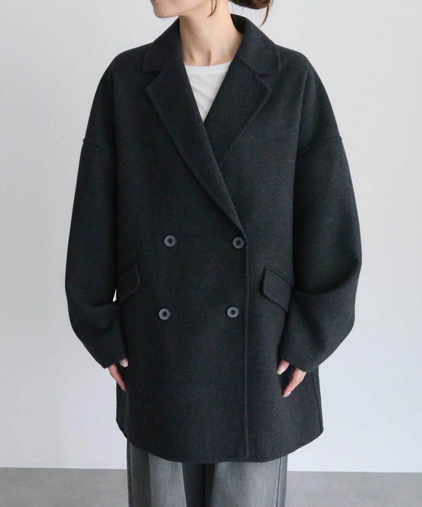 手工風羊毛混紡西裝大衣