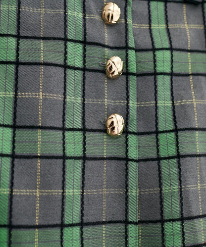 【natural couture】設計紐扣假兩件格紋半身裙