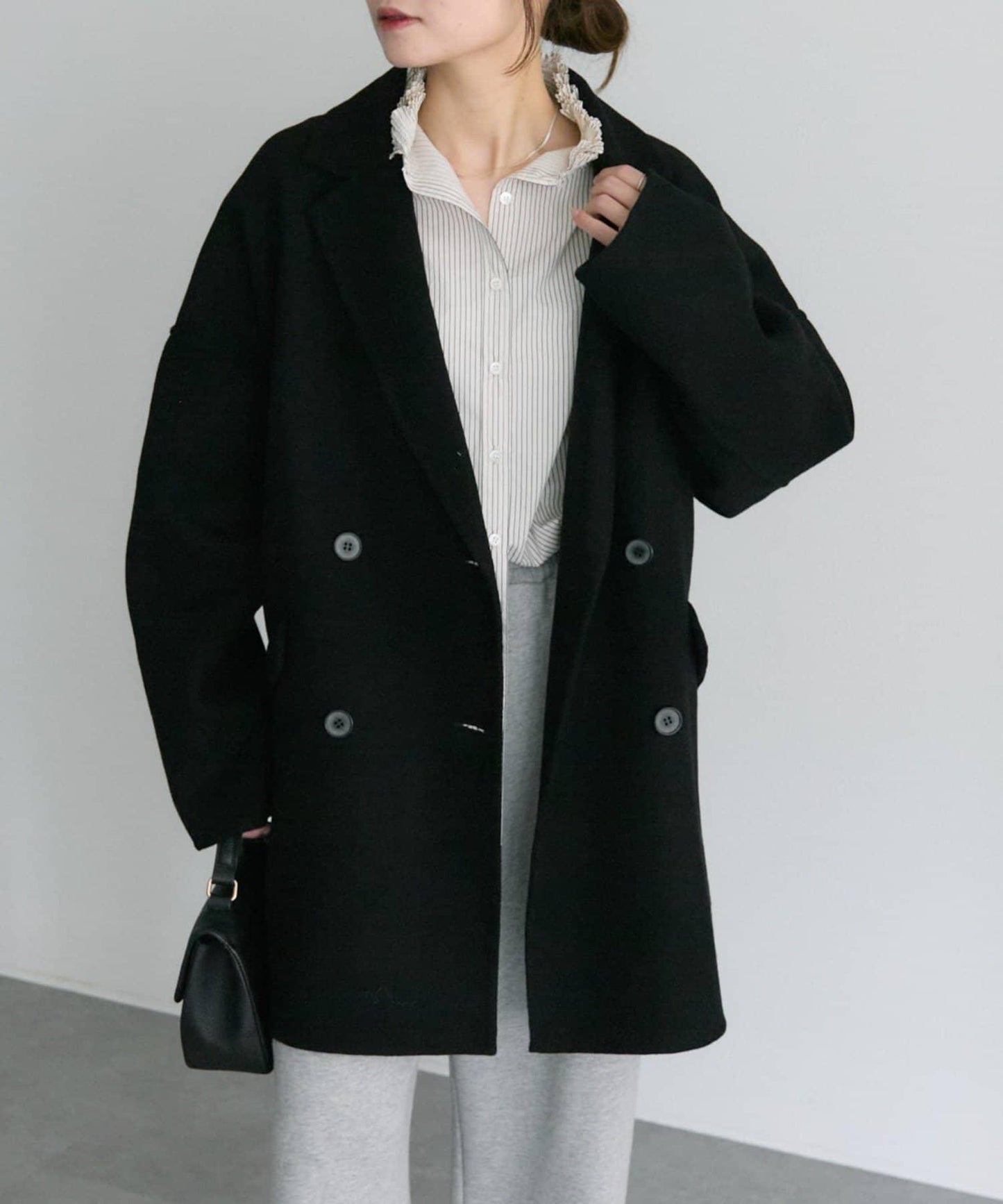 手工風羊毛混紡西裝大衣