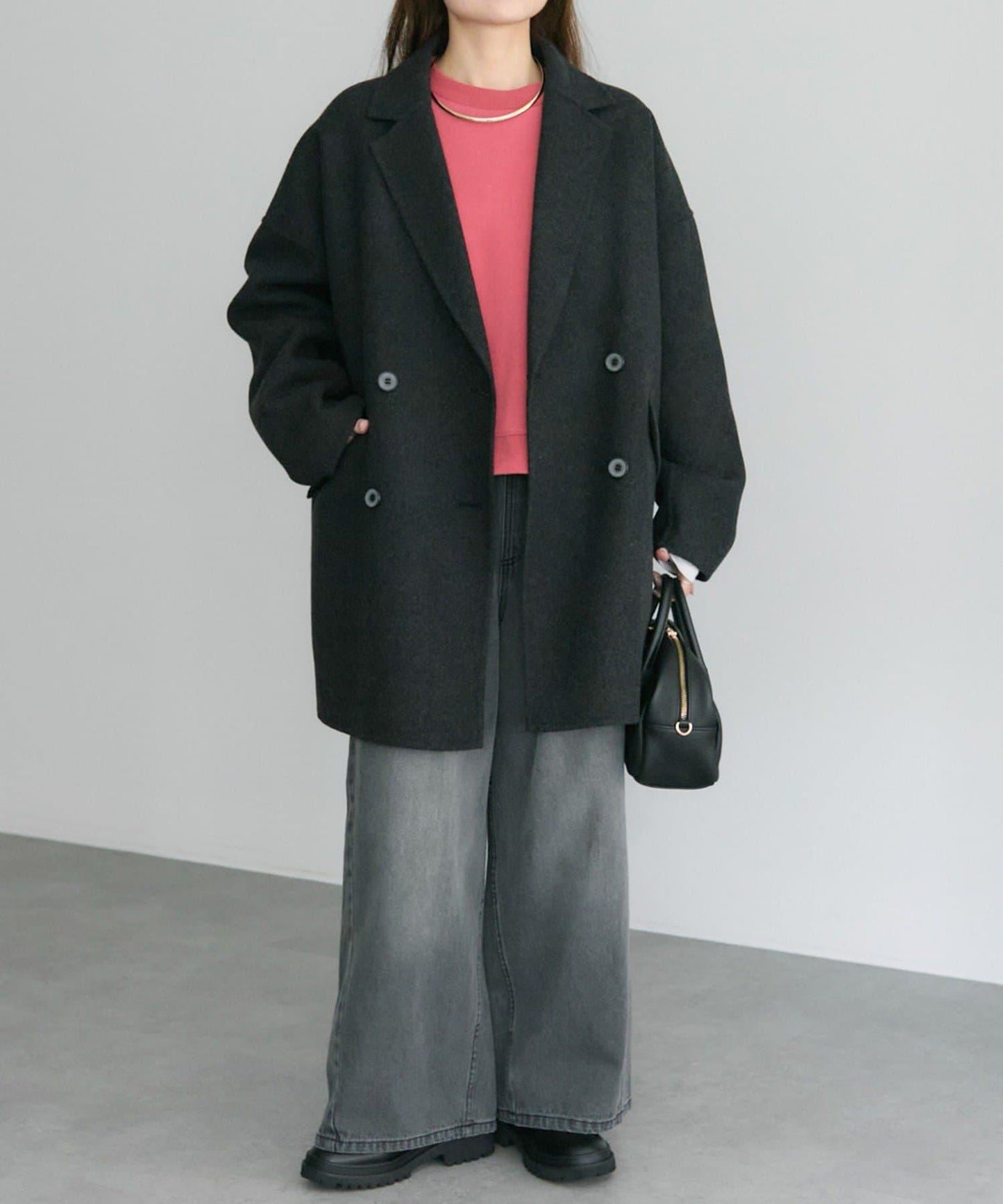 手工風羊毛混紡西裝大衣