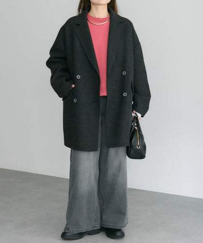 手工風羊毛混紡西裝大衣