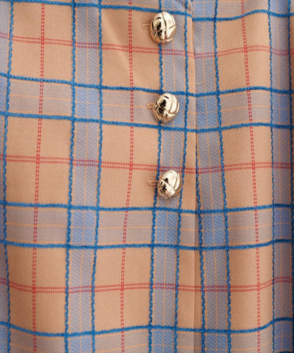 【natural couture】設計紐扣假兩件格紋半身裙