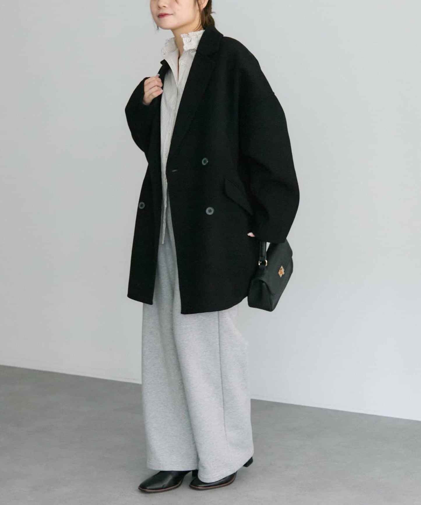 手工風羊毛混紡西裝大衣