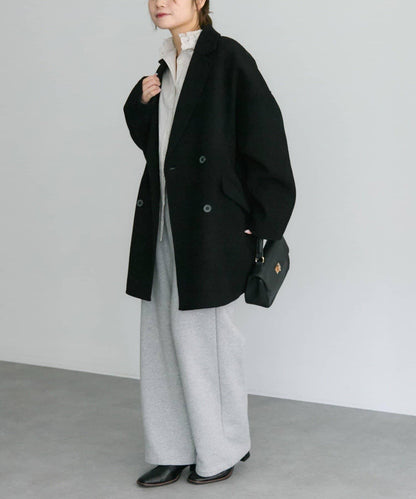 手工風羊毛混紡西裝大衣