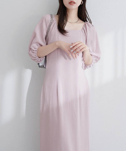 【natural couture】立體格紋泡泡袖連衣裙