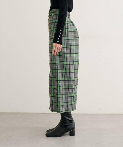 【natural couture】設計紐扣假兩件格紋半身裙