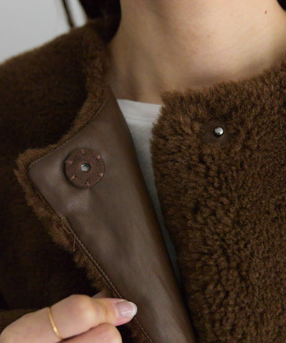 再生羊羔絨無領大衣