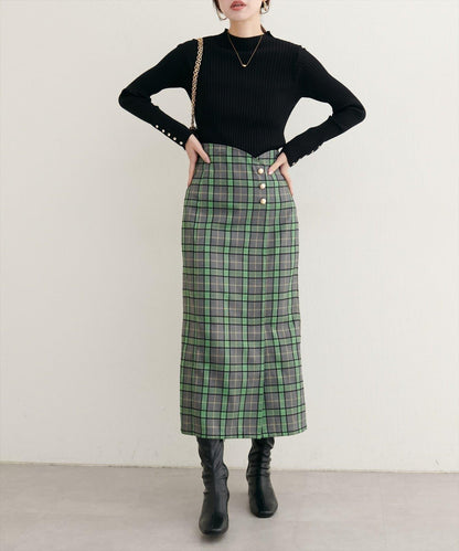 【natural couture】設計紐扣假兩件格紋半身裙