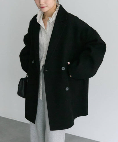 手工風羊毛混紡西裝大衣