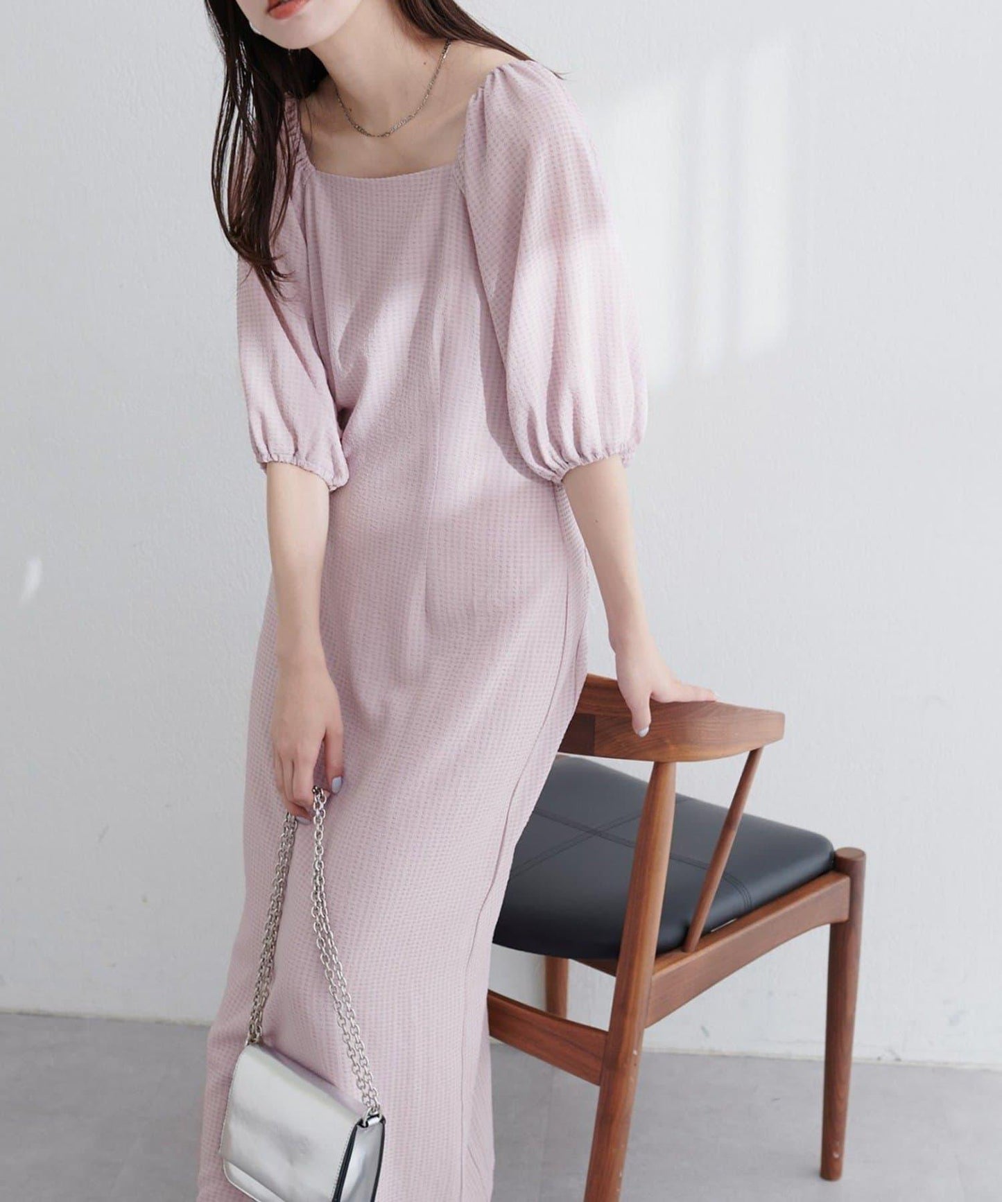 【natural couture】立體格紋泡泡袖連衣裙