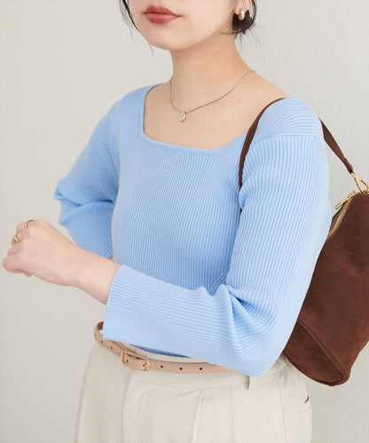 前後兩穿七分袖羅紋針織衫