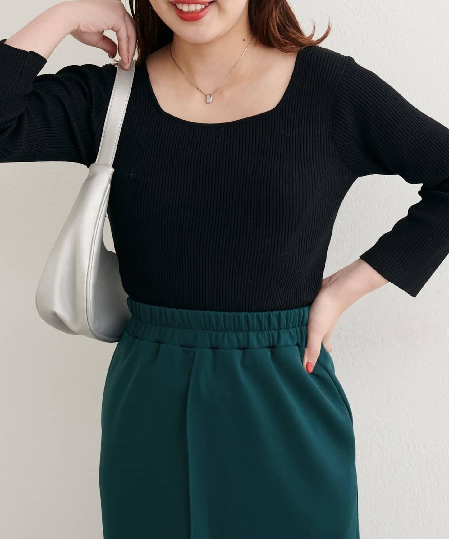 【natural couture】前後兩穿七分袖羅紋針織衫