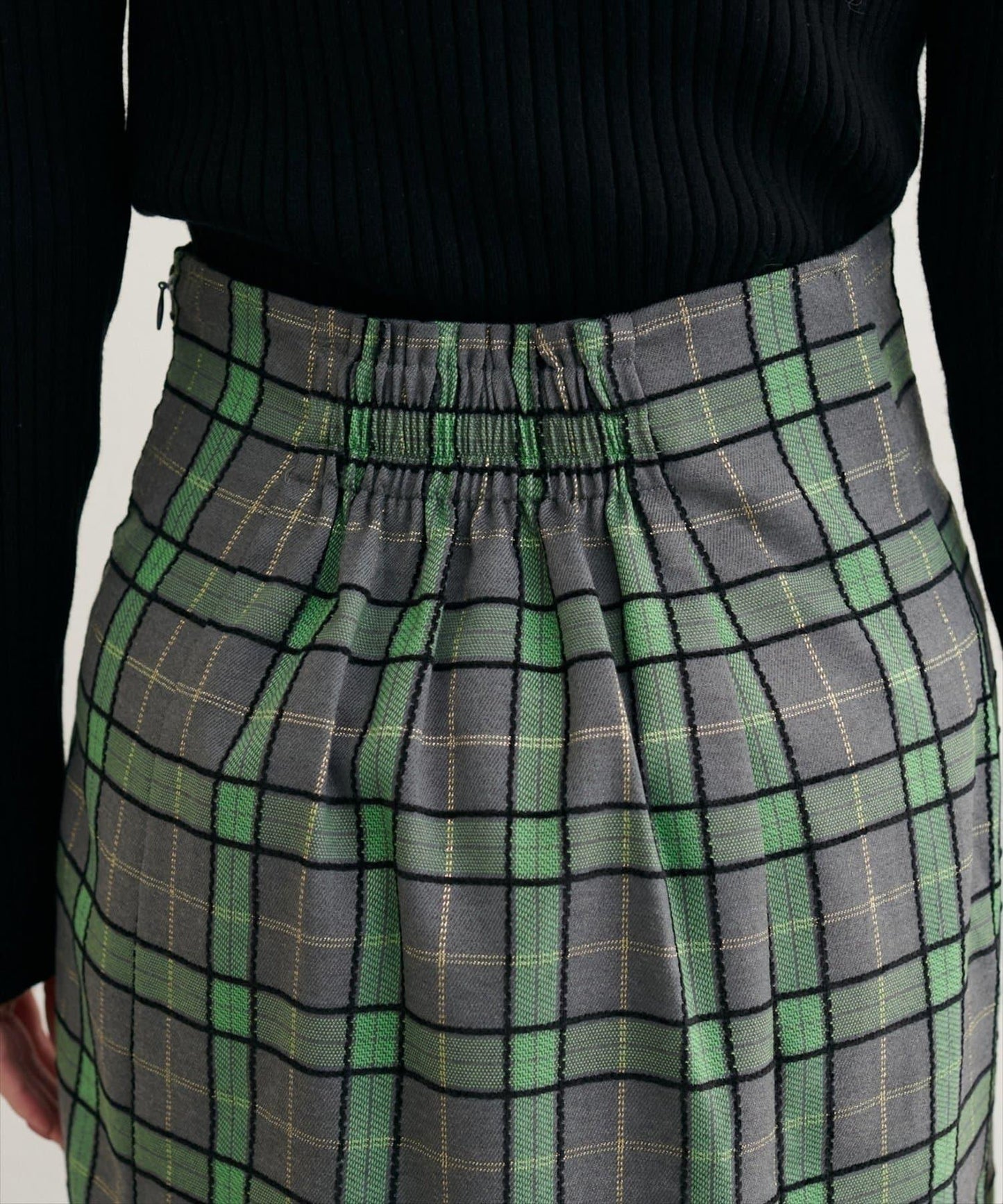 【natural couture】設計紐扣假兩件格紋半身裙