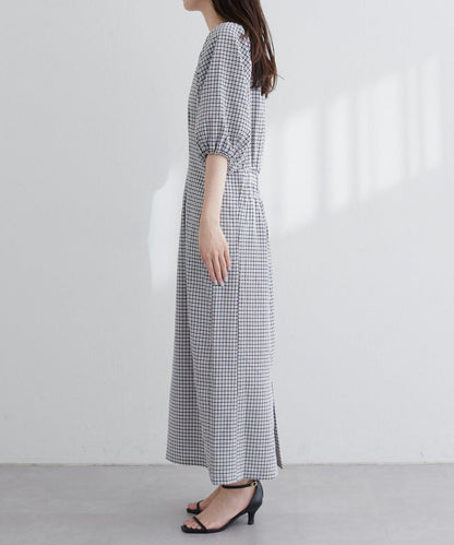 【natural couture】立體格紋泡泡袖連衣裙