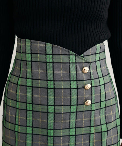 【natural couture】設計紐扣假兩件格紋半身裙