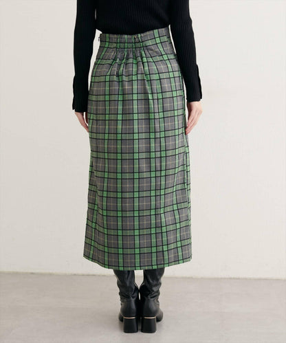 【natural couture】設計紐扣假兩件格紋半身裙