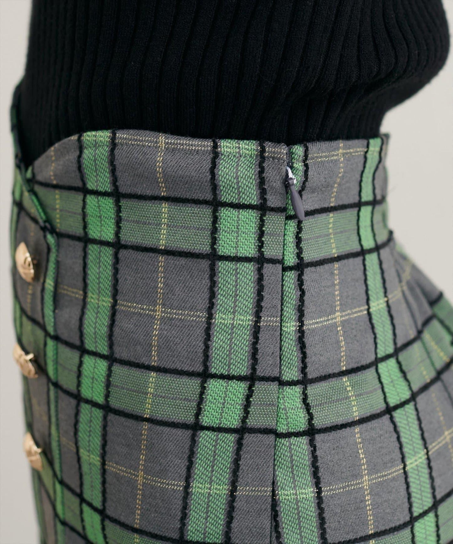 【natural couture】設計紐扣假兩件格紋半身裙