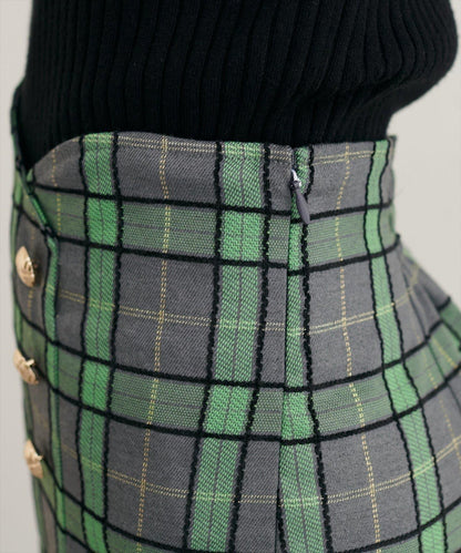 【natural couture】設計紐扣假兩件格紋半身裙