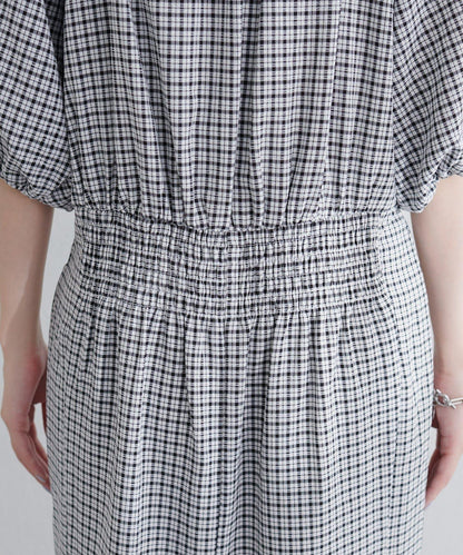 【natural couture】立體格紋泡泡袖連衣裙