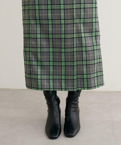 【natural couture】設計紐扣假兩件格紋半身裙