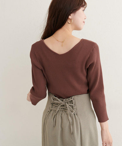 前後兩穿七分袖羅紋針織衫