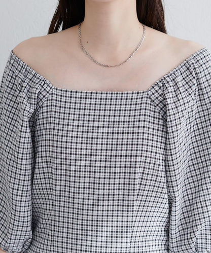 【natural couture】立體格紋泡泡袖連衣裙