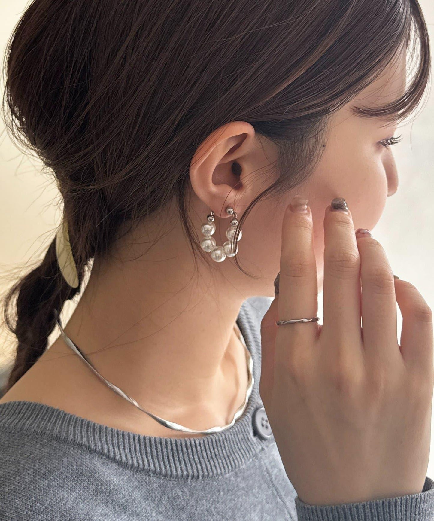 小珍珠圈形耳環