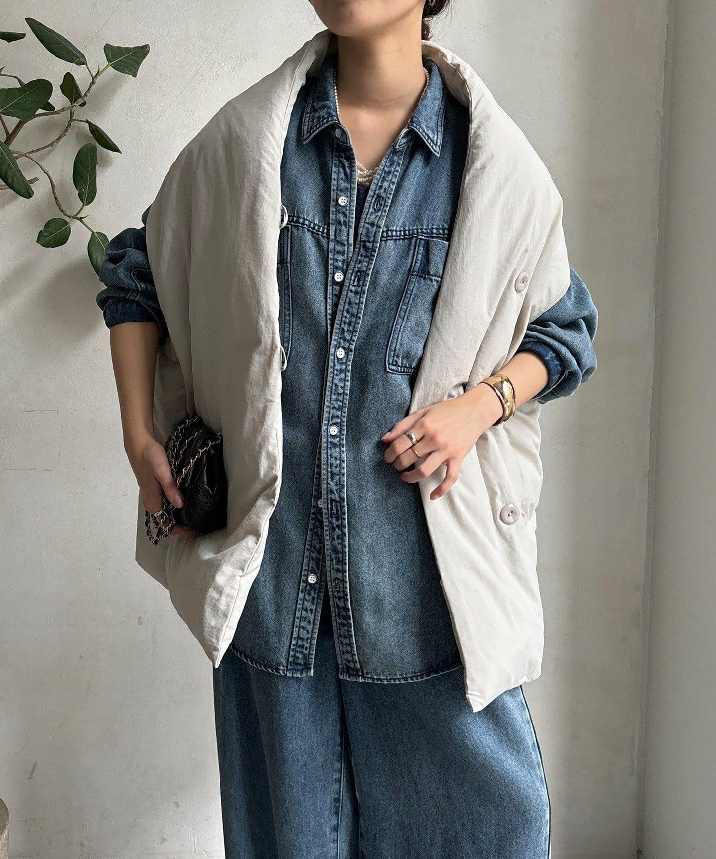 圍巾式仿毛羽絨馬甲