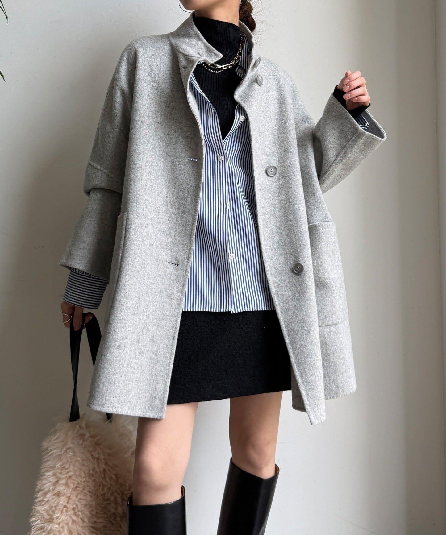 羊毛輕薄雙面立領大衣